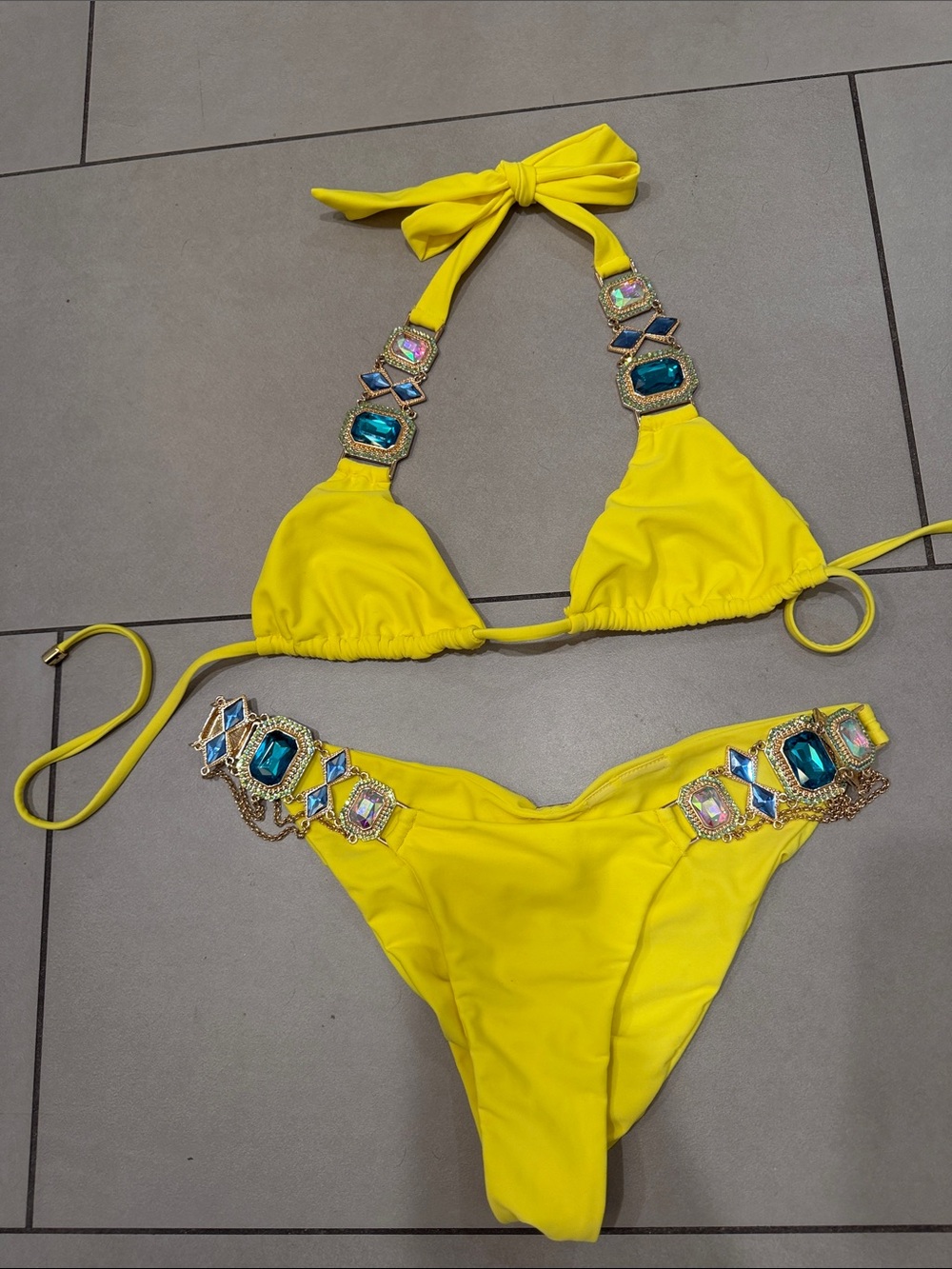 Beach Bunny Yellow Jeweled Bikini
